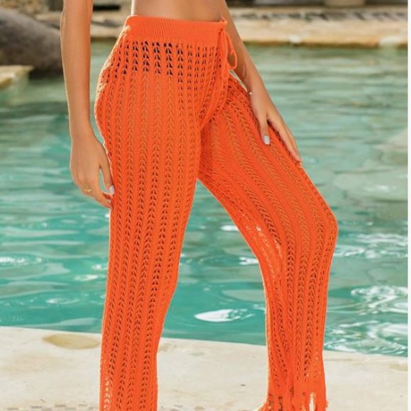 Other - Boho Orange Crochet Net Hollow Out Beach Pants
